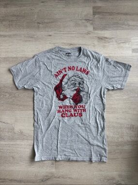 Ain’t no laws Holiday Time Gray Short-Sleeve Tee with Red Santa Graphic